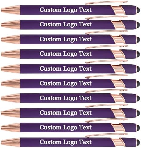 Personalized Pens Ballpoint with Stylus, Purple, 20 Pcs