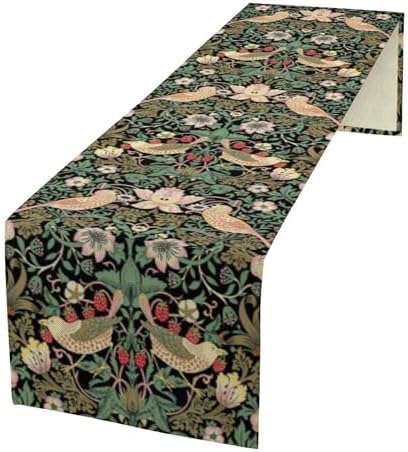 William Morris Floral Table Runner, Vintage Strawberry Thief Flowers Table Runner for Dining Table Decor 13 x 36 Inch
