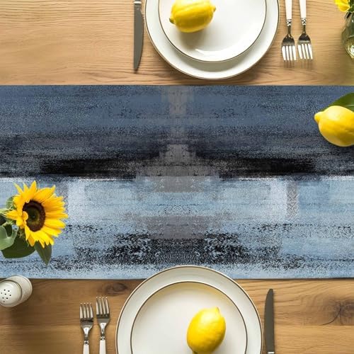 Blue Grey Graffiti Table Runner Dresser Scarf 13 x 108 Inch Abstract Oil Paint Art Mottled Texture Modern Table Runners Non-Slip Heat Resistant Kitchen Dining Table Decor for Home Indoor Outdoor