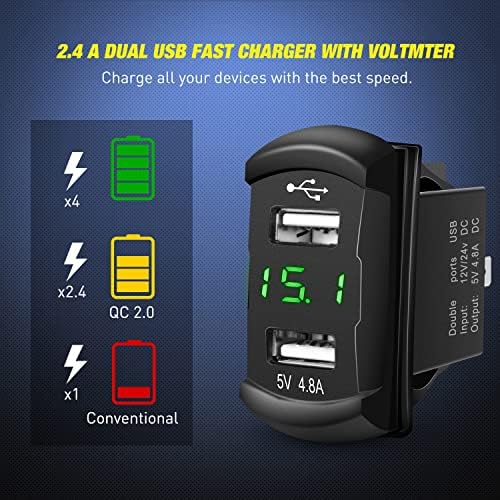 Nilight 5 Gang Rocker Switch Panel with Dual USB Socket Voltmeter