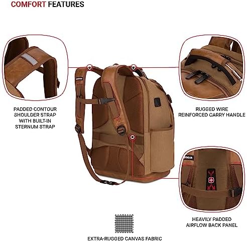 SwissGear Tool Bag Backpack, Fits Up to 17-Inch Laptop, Work Pack PRO, Brown Canvas
