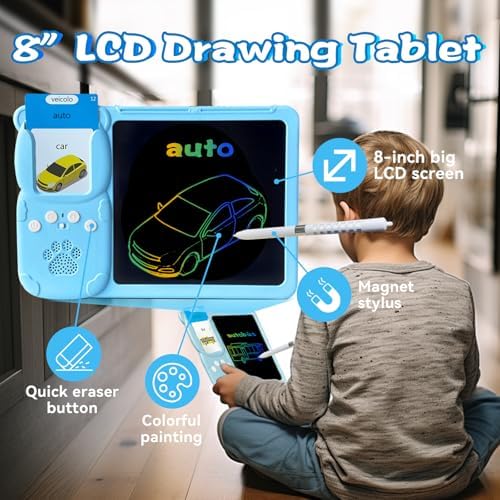 Writing Drawing Tablet with Talking Flash Cards - Italian Blue