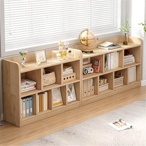 Unfinished Color Pine Book Rack 2/3/4-Tier Storage Solid Wood Cabinet, Pine Wood Storage Shelving Unit 8-Compartment Square Grid Cabinet Low Bookshelf Natural Finish 47.2"L x 9.4"W x 31.5"H