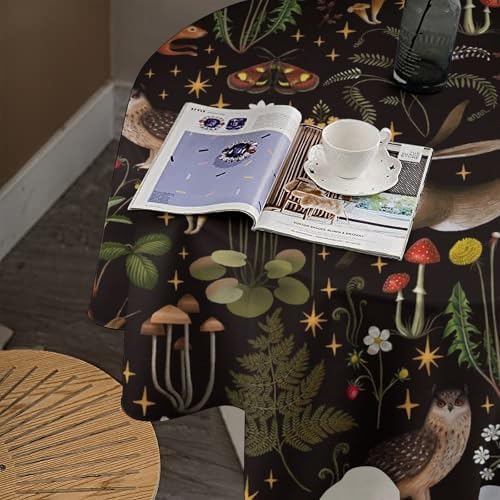 Rustic Forest Tablecloth, Fairy Tale Forest Woodland Wild Animals Moths Flowers Moon Star Table Cover for Home Kitchen Dining Table Party Camping Decor, 60x60in