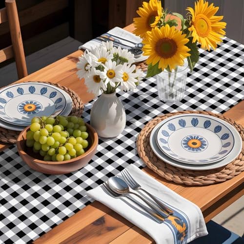 Farm Animals Chicken Table Runner Dresser Scarf 13 x 60 Inch Black White Buffalo Plaid Linen Table Runners Non-Slip Heat Resistant Kitchen Dining Table Decor for Home Holidays Indoor Outdoor
