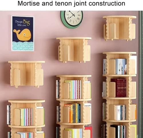 GAMAK Rotating Bookshelf Kids Bookshelf with Storage Small Bookshelf 360 Display 2-4 Tier Floor Standing Bookcase Used in Bedrooms Study Room (Size : Straight Edge, Color : Three)