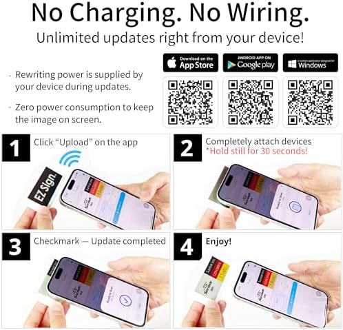 [Santek] EZ Sign NFC E-Paper Display – No Battery, Ultra-Thin 0.13”, Rewritable 4-Color Digital Display, App-Controlled (iOS/Android/PC), IP65 (Black, 2.9" 6pcs, No Stand and Clip Included)