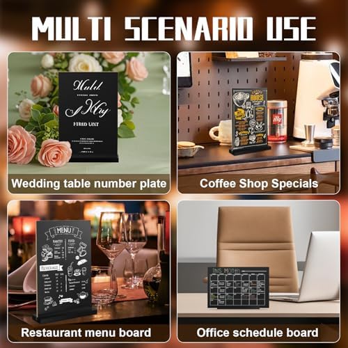 EHWINE Chalkboard Easel Sign Set, 4 Pack 8.7 x 12 Inch Double-Sided Wooden Boards with Acrylic Base, Chalk Markers Included, for Wedding, Restaurant, Tabletop Menu Display, Party and Event Decor