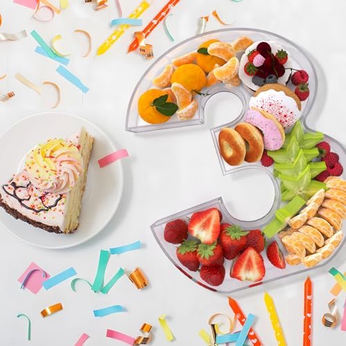 13.8" Extra Large Acrylic Number Charcuterie Board Box, Reusable Fillable Number Cake Candy Dish Display Serving Tray for Birthday Anniversary Party Decoration (3)