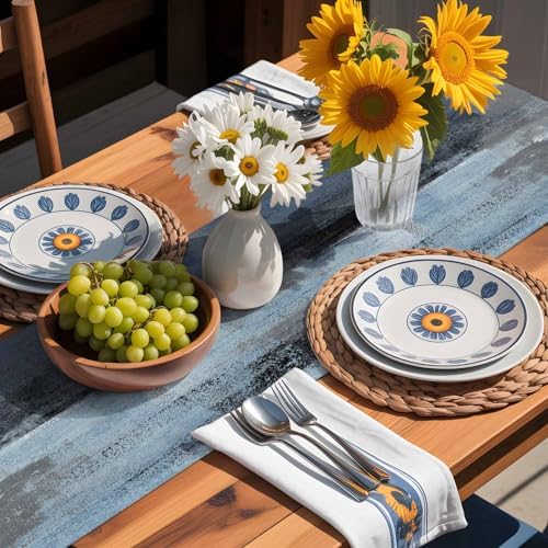 Blue Grey Graffiti Table Runner Dresser Scarf 13 x 108 Inch Abstract Oil Paint Art Mottled Texture Modern Table Runners Non-Slip Heat Resistant Kitchen Dining Table Decor for Home Indoor Outdoor