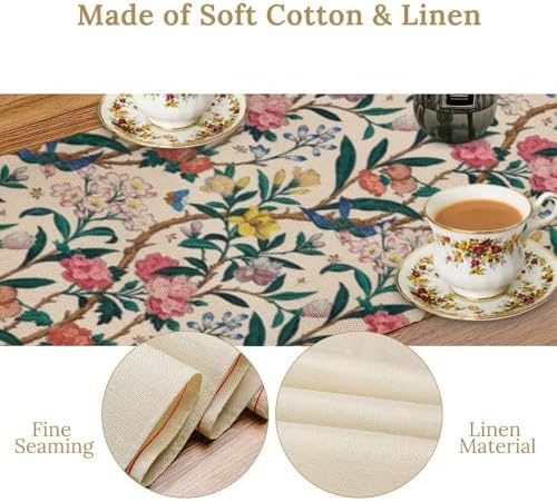William Morris Vintage Floral Table Runner, Birds Butterflies and Bees Botanical Flower Original Design Print Table Runner for Home Party Dining Room Kitchen Decor 13x120 Inch