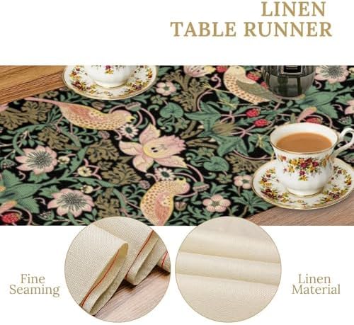 William Morris Floral Table Runner, Vintage Flowers Green Botanical Printed Table Runner for Home Kitchen Dining Table Decoration,13x70 Inch