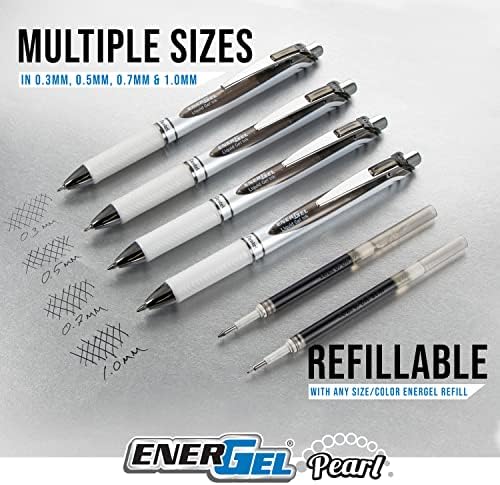 Pentel EnerGel RTX Pearl Liquid Gel Pen, Right Brain Expressions Pack, (0.5mm) Needle Tip, Fine Line, Asstd. Ink, 8-Pk