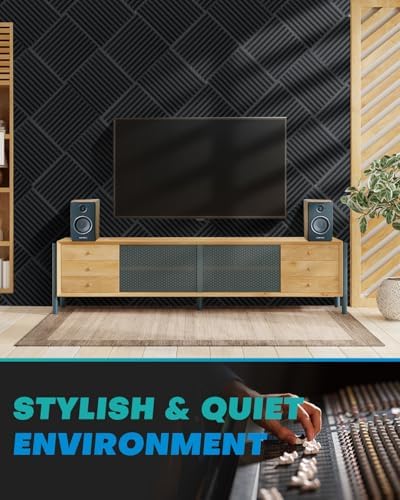 96 Pack Sound Proof Foam Panels for Walls, 1 X 12 X 12 Inches Acoustic Foam Panels, High Density Acoustic Panels Sound Absorbing, Black White Noise Cancelling Studio Wedges (NOT INCLUDE ADHESIVE)