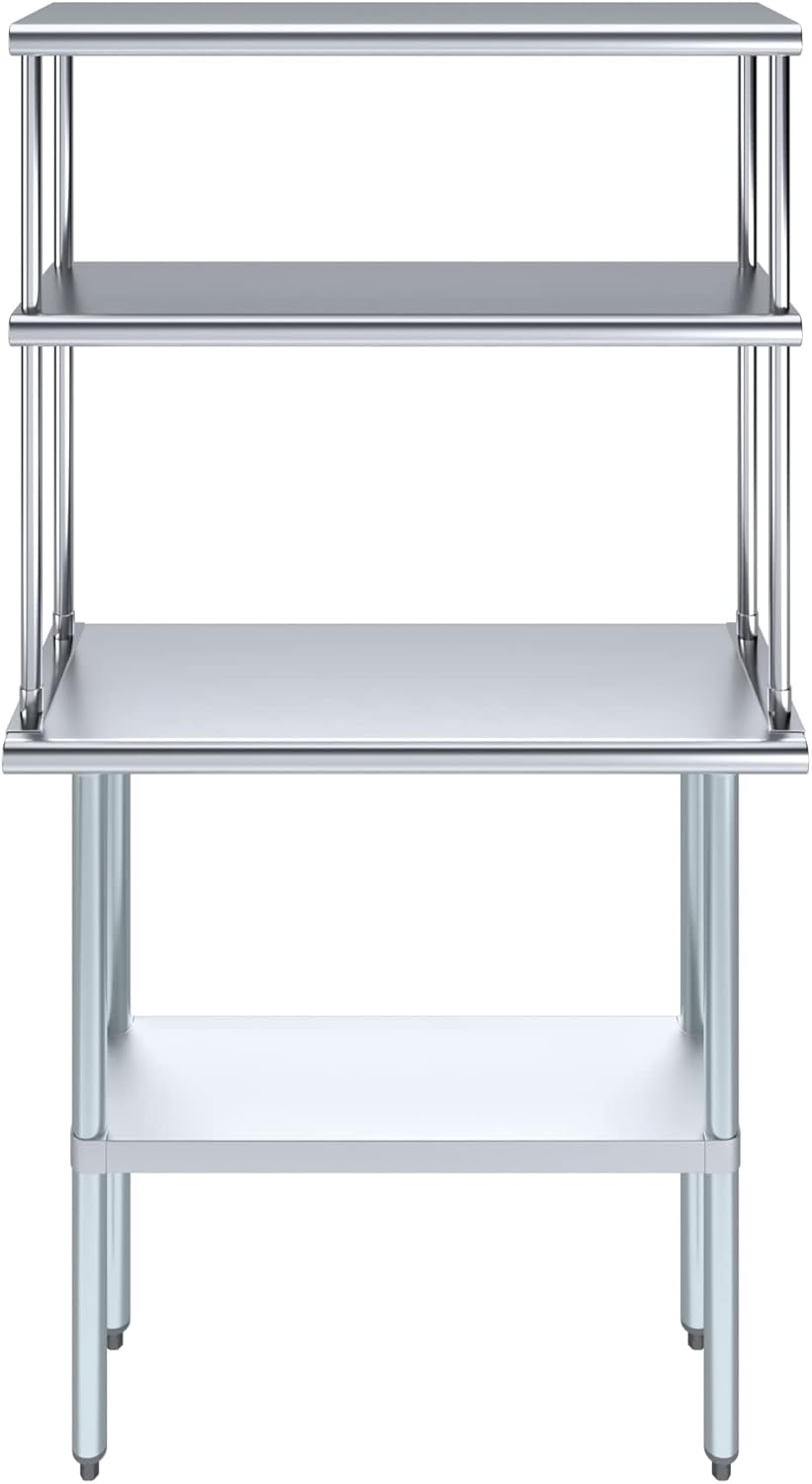 AmGood Stainless Steel Work Table Double Tier Overshelf | NSF (14" x 36" Work Table + 12" Overshelf)