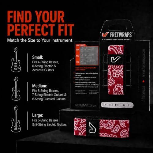 Gruv Gear Fret Wrap & Guitar Mute, Fretwrap for Acoustic, Electric & Bass | String Dampener Recording, Tapping & Practice Accessory (1 Pack, Extra Large Bandana Red, Fits 7-12 String Bass, Extended