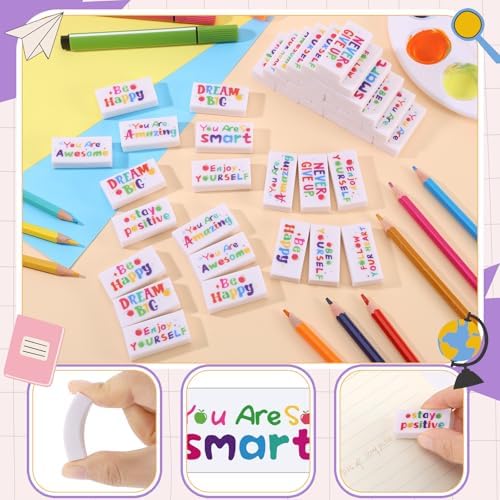 100 Pcs Back to School Inspirational Pencil Erasers for Kids Bulk