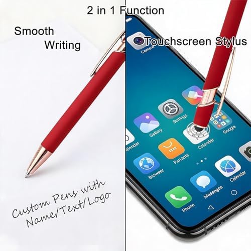 Personalized Pens Ballpoint with Stylus, Red, 10 Pcs