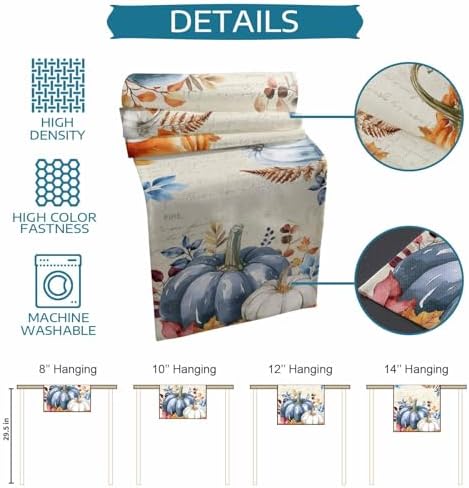 Fall Pumpkin Table Runner Dresser Scarf 13 x 60 Inch Blue Orange Maple Leaf Rustic Table Runners Non-Slip Heat Resistant Kitchen Dining Table Decor for Autumn Thanksgiving Holidays Indoor Outdoor