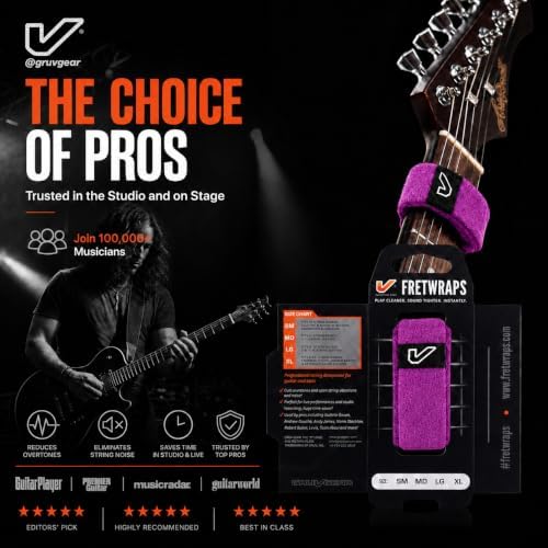 Gruv Gear Fret Wrap & Guitar Mute, Fretwrap for Acoustic, Electric & Bass | String Dampener Recording, Tapping & Practice Accessory (1 Pack, Small Purple, Fits 4 String Bass, 6 String Guitar)