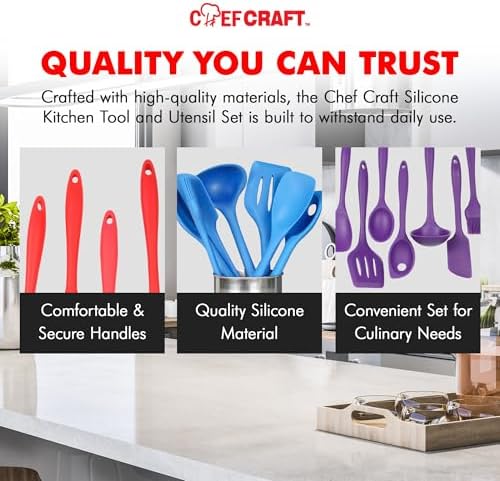 Chef Craft 42077 7 Piece Silicone Kitchen Tool and Utensil Set, Red