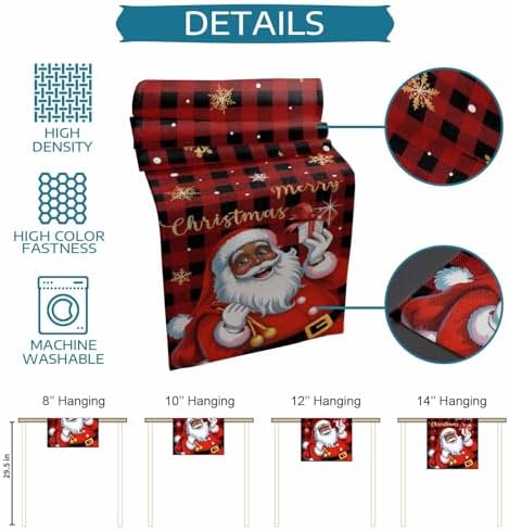 Black Santa Claus Table Runner Dresser Scarf 13 x 60 Inch Merry Christmas Snowflake Red Black Plaid Table Runners Non-Slip Heat Resistant Kitchen Dining Table Decor for Home Holidays Indoor Outdoor