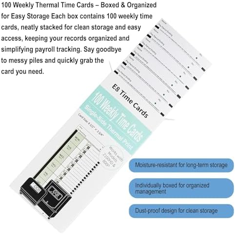100 E8 Thermal Time Cards, Compatible with Lathem 2100HD & 800P Time Clocks