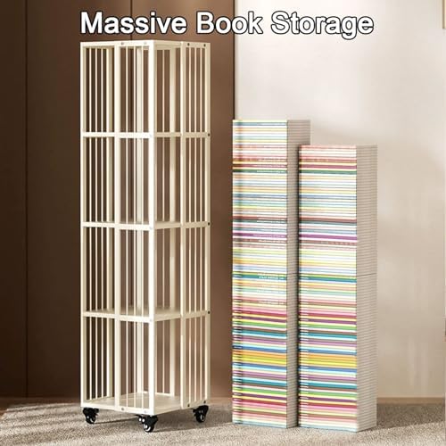GAMAK Rotating Bookshelf with Brake Wheels Revolving Bookcase 360° Display 3-4tier Floor Standing Bookcase Used in Bedrooms Living Rooms Study Office (Size : Four)