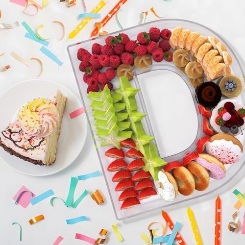 13.8" Extra Large Acrylic Letter Charcuterie Board Box, Reusable Fillable Letter Cake Candy Dish Display Serving Tray for Birthday Anniversary Party Decoration (D)
