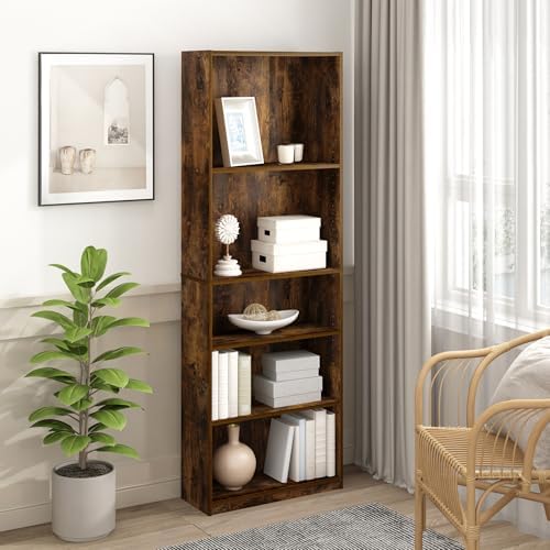 Furinno Jaya 5-Tier Book Shelf with Adjustable Shelves, Amber Oak