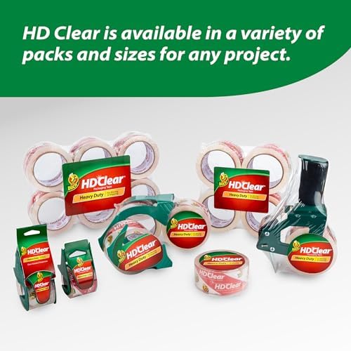 Duck HD Clear Packing Tape Dispenser Heavy Duty Packaging Tape Gun for Packing Boxes, Shipping and Moving - Includes 1 Refill Roll of HD Clear 1.88 In. x 50 Yards - Foam Handle (287398)