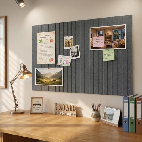 Felt Bulletin Board 48"x36" Large - Cork Board Alternative, 12-Pack Felt Wall Tiles with 70 Adhesive Tabs & 35 Pushpins, Pin Board for Home Office Decor, Gray