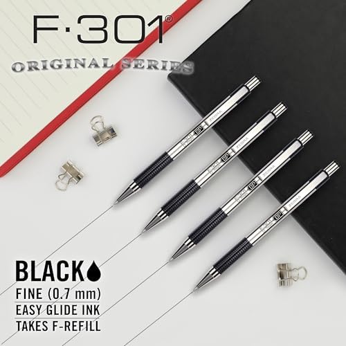Zebra Pen STEEL F-301 Retractable Ballpoint Pen, Black Ink, 0.7mm, 12-Pack