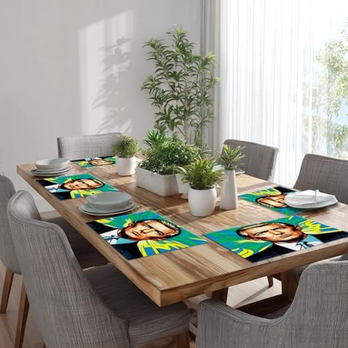Batmerry American Election Man Linen Placemats Set of 4, Yellow Hair Suit Green Background Washable Table Mats for Kitchen Table Thickened Heat Insulation Dining Set Indoor Outdoor 12X18 in