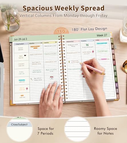 Teacher Planner 2026-2027, July 2026 - June 2027, Academic Weekly & Monthly Calendar Planner with Tabs, 8.5" x 11" A4 Teacher Lesson Plan Book with 7 Periods, Daily Agenda School Organizer for Teacher Student Homeschool, Bohemia