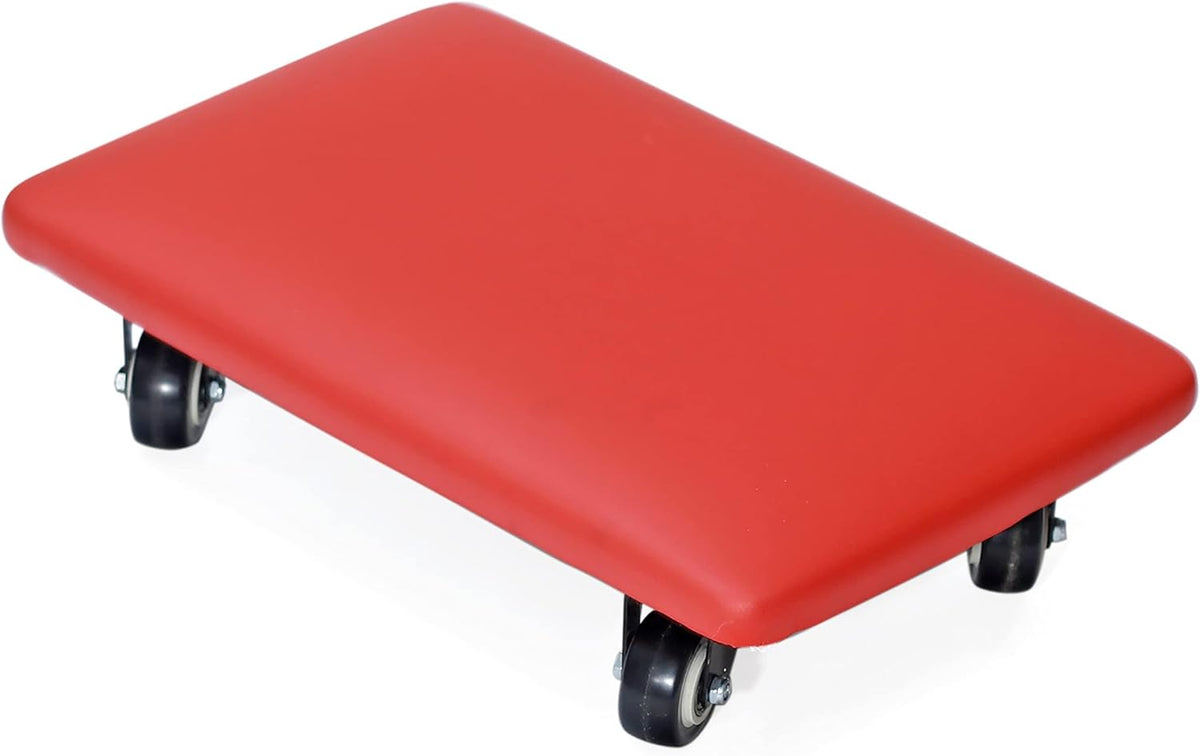 Roller Seat 360 Degree Rotating Low Stool with Wheel Chair PU Leather Universal Swivel Wheels Stool for Home Office Fitness and Garage (Rectangle Red)