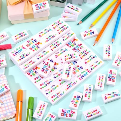 50 Pcs Back to School Inspirational Pencil Erasers for Kids Bulk