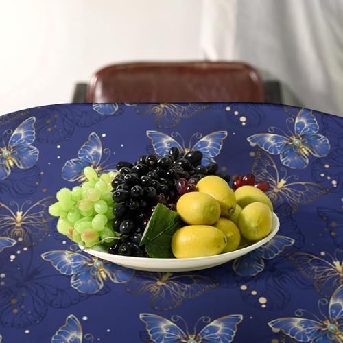 Retro Blue Butterfly Tablecloth, Luxury Golden Blue Butterfly Print Table Cover for Home Dining Decor Kitchen Party Outdoor 55x75in