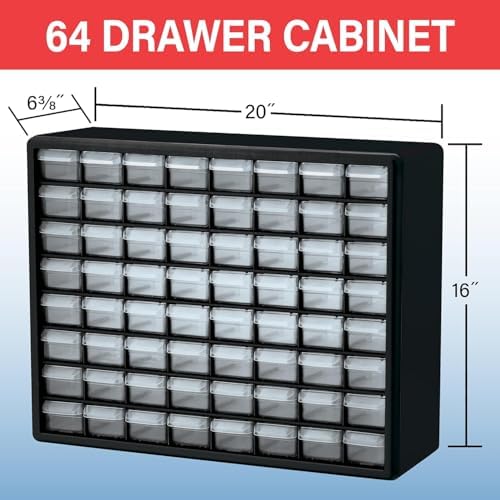 Akro-Mils 64-Drawer Plastic Storage Cabinet, 20"W x 6"D x 16"H, Black