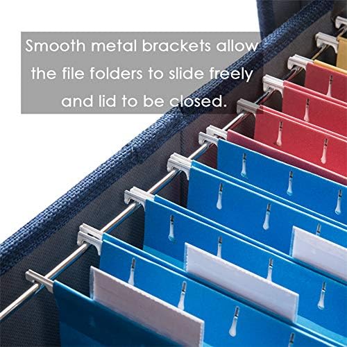 PRANDOM File Organizer Box - Set of 1 Collapsible Decorative Linen Filing Storage Hanging File Folders with Lids Office Cabinet Letter/Legal Size Navy Blue (17x14x11.2 inch)