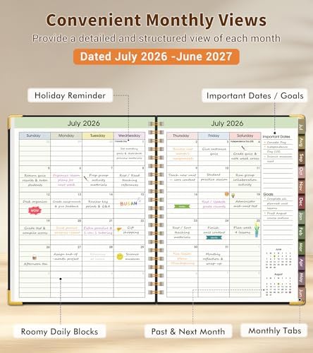Teacher Planner 2026-2027, July 2026 - June 2027, Academic Weekly & Monthly Calendar Planner with Tabs, 8.5" x 11" A4 Teacher Lesson Plan Book with 7 Periods, Daily Agenda School Organizer for Teacher Student Homeschool, Black