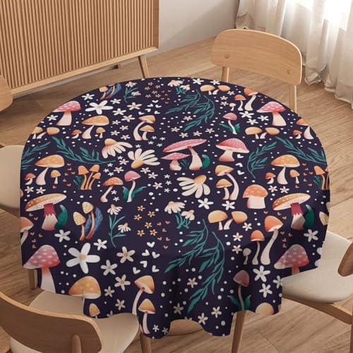 Retro Mushroom Tablecloth, Cartoon Forest Mushroom Florals Leaves Woodland Garden Table Cloth for Kitchen Dining Coffee Table Outdoor Party Decor, 36x36in
