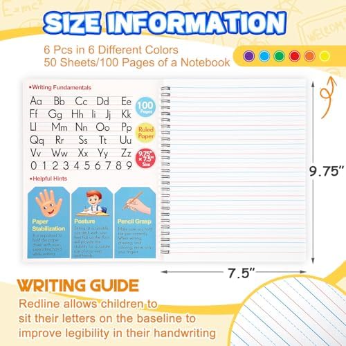 Henoyso 4 Pack Spiral Primary Composition Notebook for K-2, 100 Pages