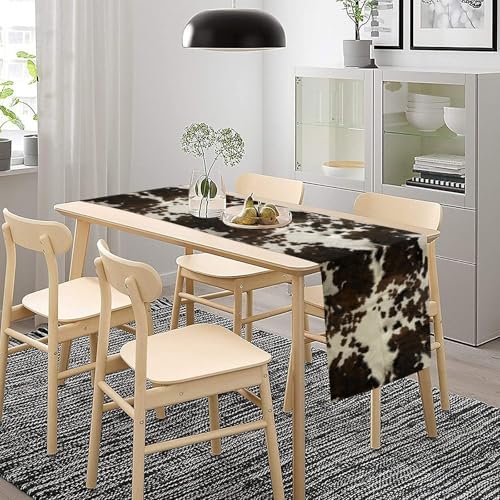Cow Print Table Runner, Brown Cowhide Print Western Style Table Runner Country Farmhouse Cottage Cow Patten Table Decoration for Home Kitchen Dining, 13x70 Inch