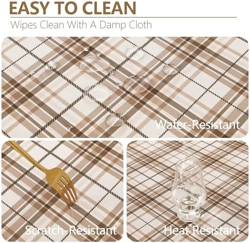 DWCN Checkered Tablecloth, 60 x 102 Inch, Rectangular, Brown and White
