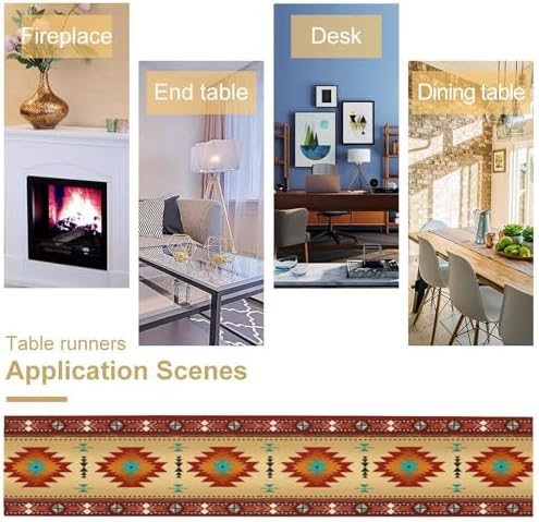 Aztec Southwest Table Runner, Ethnic Style Geometric Triditional Kitchen Table Runners Table Setting Decor for Garden Farmhouse Wedding Party Holiday Dinner Home, 13x60 Inch