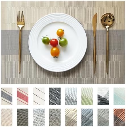 Placemats Set of 8 Vinyl/Plastic Woven Place Mats for Kitchen Table Indoor/Outdoor Washable Placemat Wipeable Dining Table Mats (Ombre Glod,8)