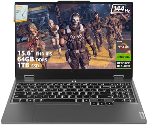 Lenovo LOQ Gaming Laptop | 15.6" FHD IPS 144Hz (100% sRGB G-SYNC) | AMD Ryzen 5 7235HS | 64GB DDR5 1TB SSD | NVIDIA GeForce RTX 4050 6GB | Backlit Wi-Fi 6 Privacy Camera Win11 w/DLCA Accessory