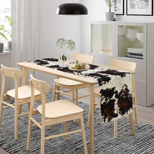 Cow Print Table Runner, Black White Cowhide Print Western Style Table Runner Country Farmhouse Cottage Cow Patten Table Decoration for Home Kitchen Dining, 13x70 Inch