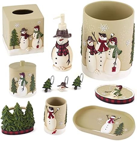 Avanti Linens - Accessory Set, Resin Lotion Pump & Toothbrush Holder, Christmas Decorations (Snowmen Gathering Collection)